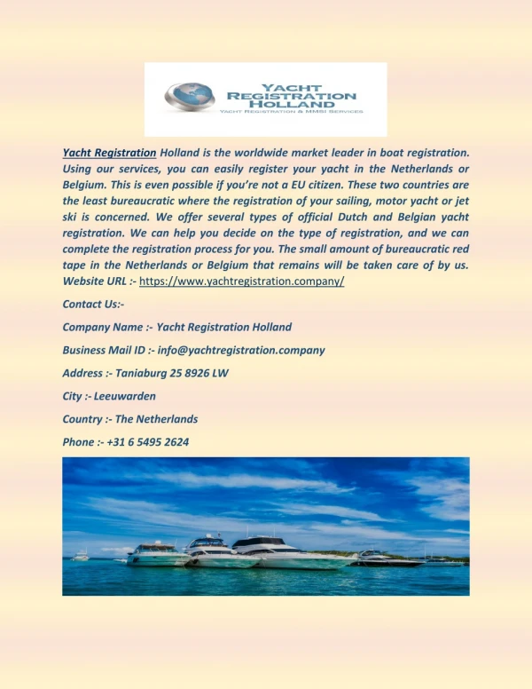 yacht registration holland is the worldwide