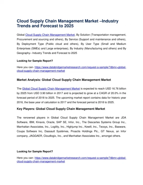 Global cloud supply chain management market