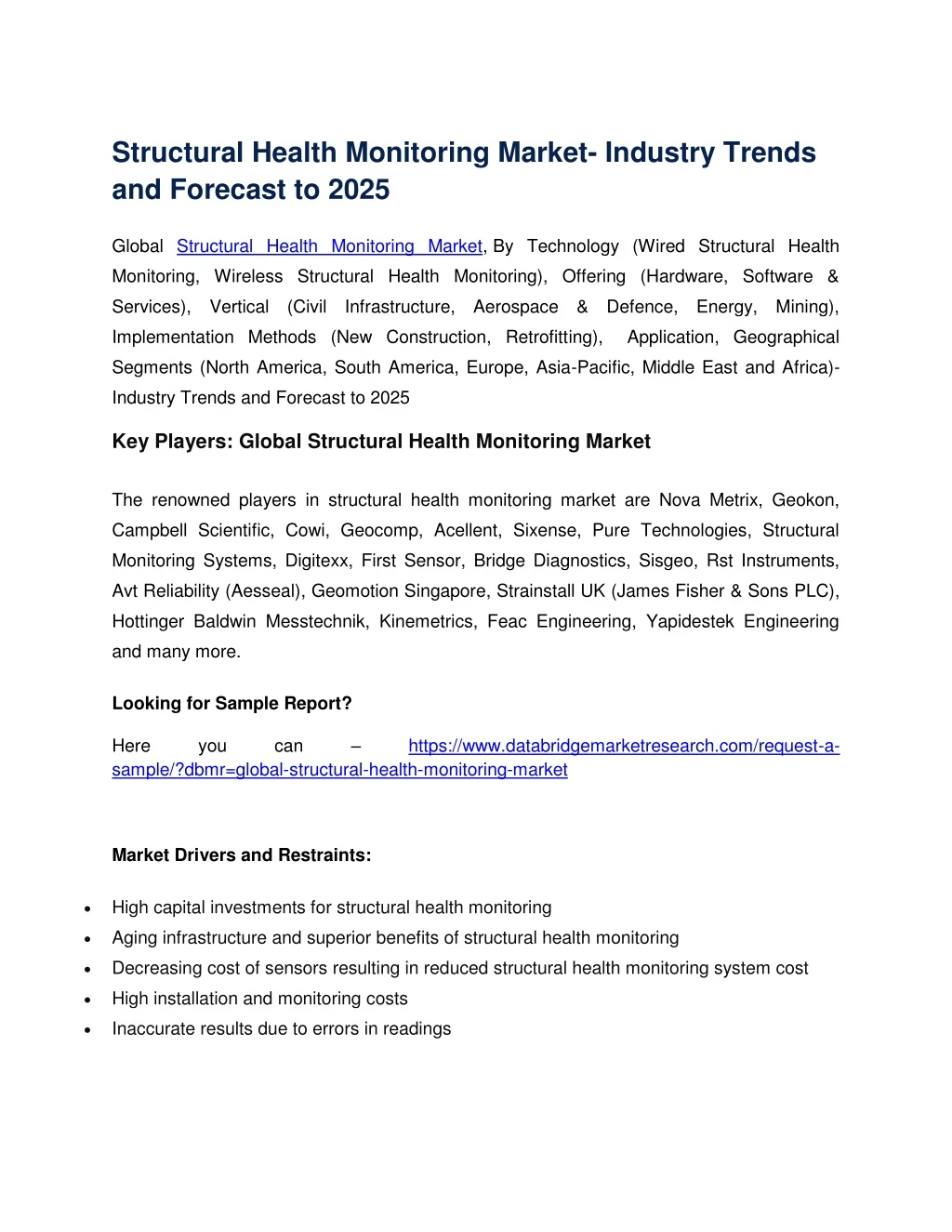 structural health monitoring market industry