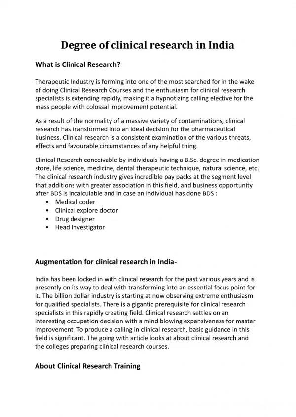 Degree of clinical research in India