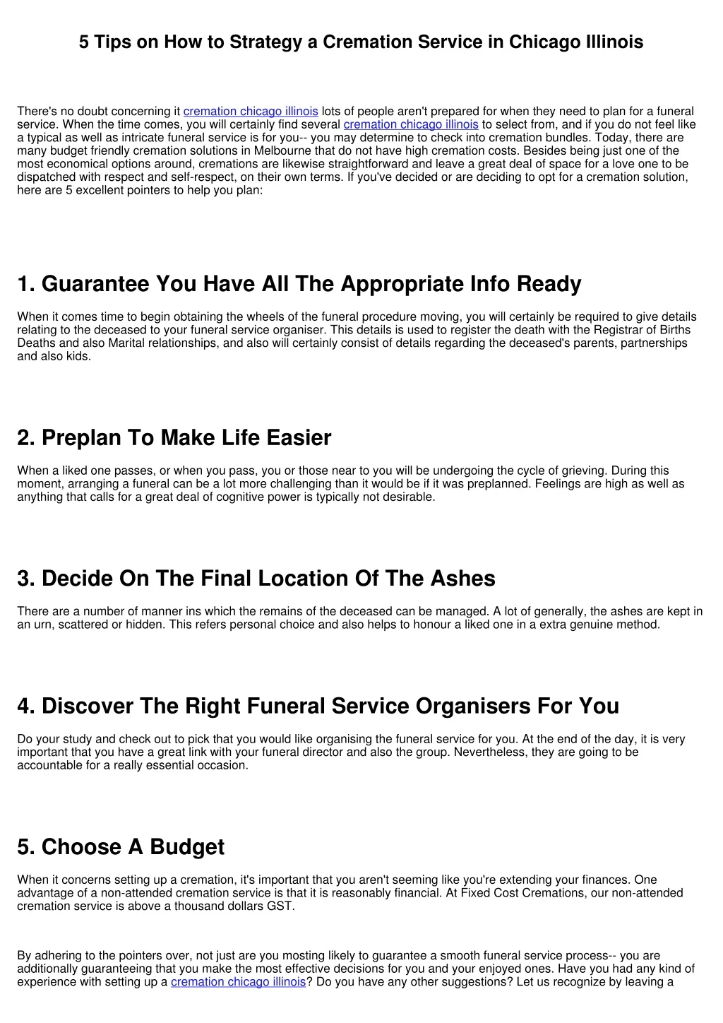 5 tips on how to strategy a cremation service