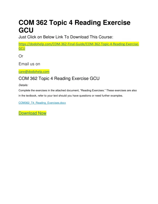 COM 362 Topic 4 Reading Exercise GCU