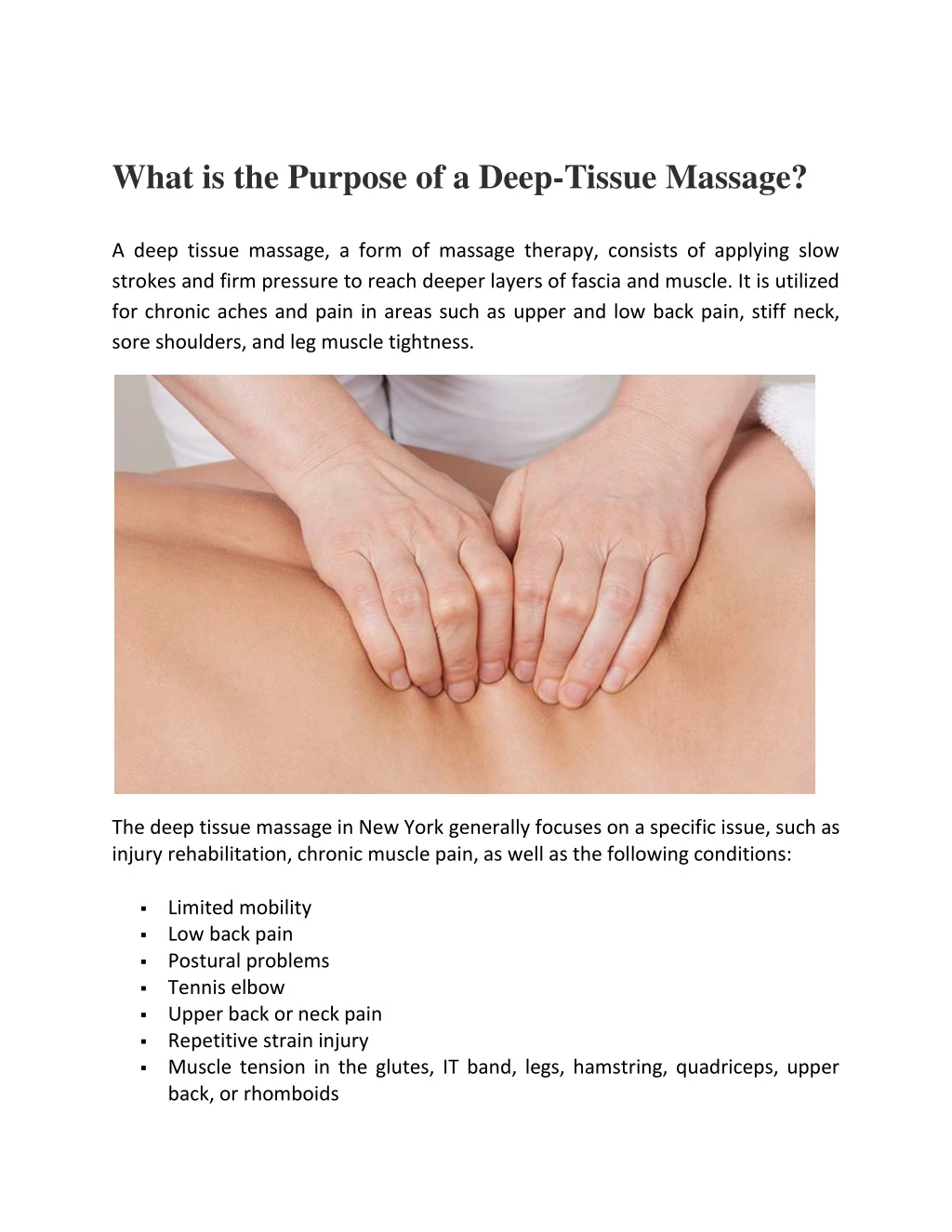 what is the purpose of a deep tissue massage