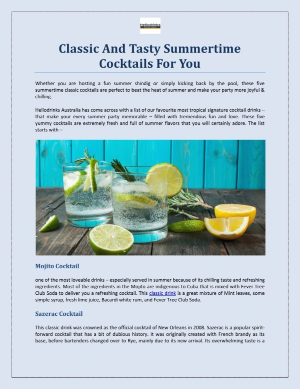 Classic And Tasty Summertime Cocktails For You