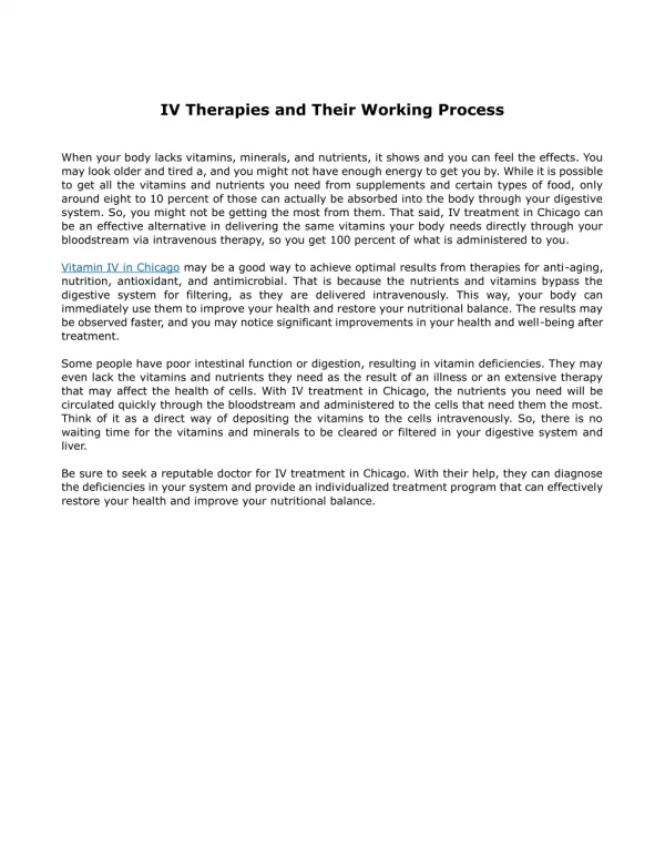 IV Therapies and Their Working Process