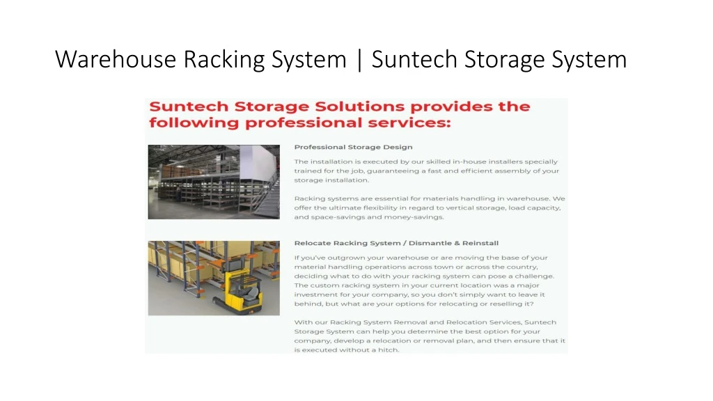 warehouse racking system suntech storage system