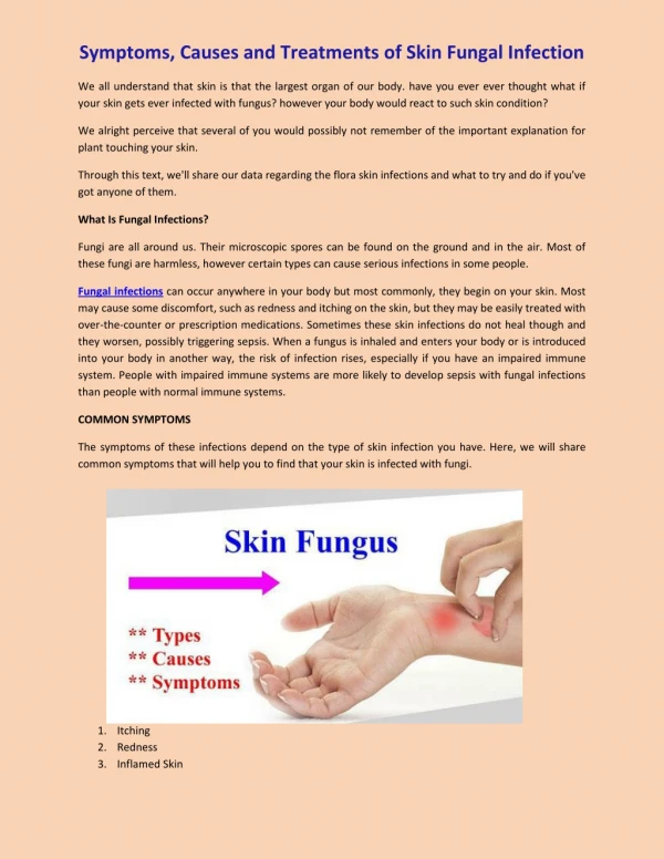 Symptoms, Causes and Treatments of Skin Fungal Infection