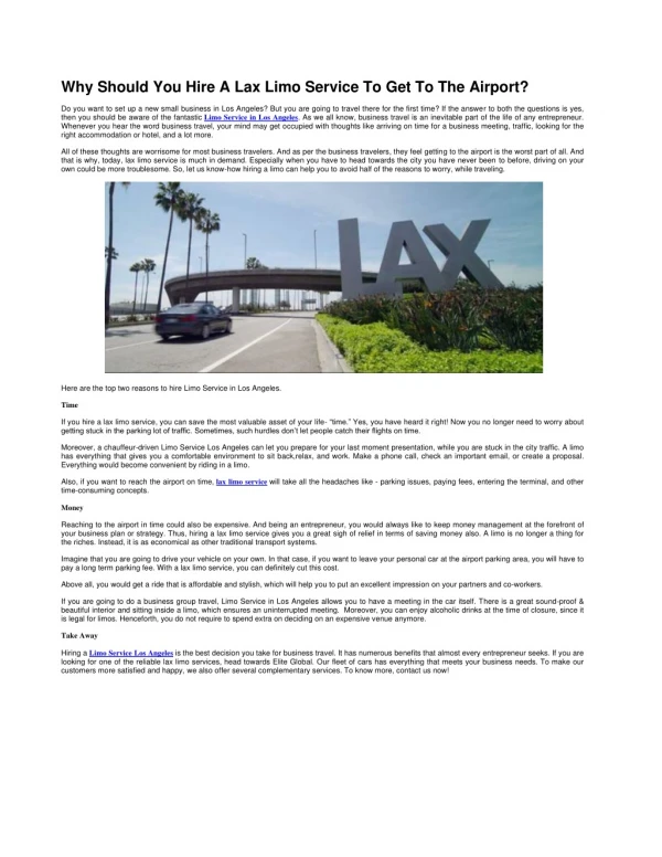 Why Should You Hire A Lax Limo Service To Get To The Airport?