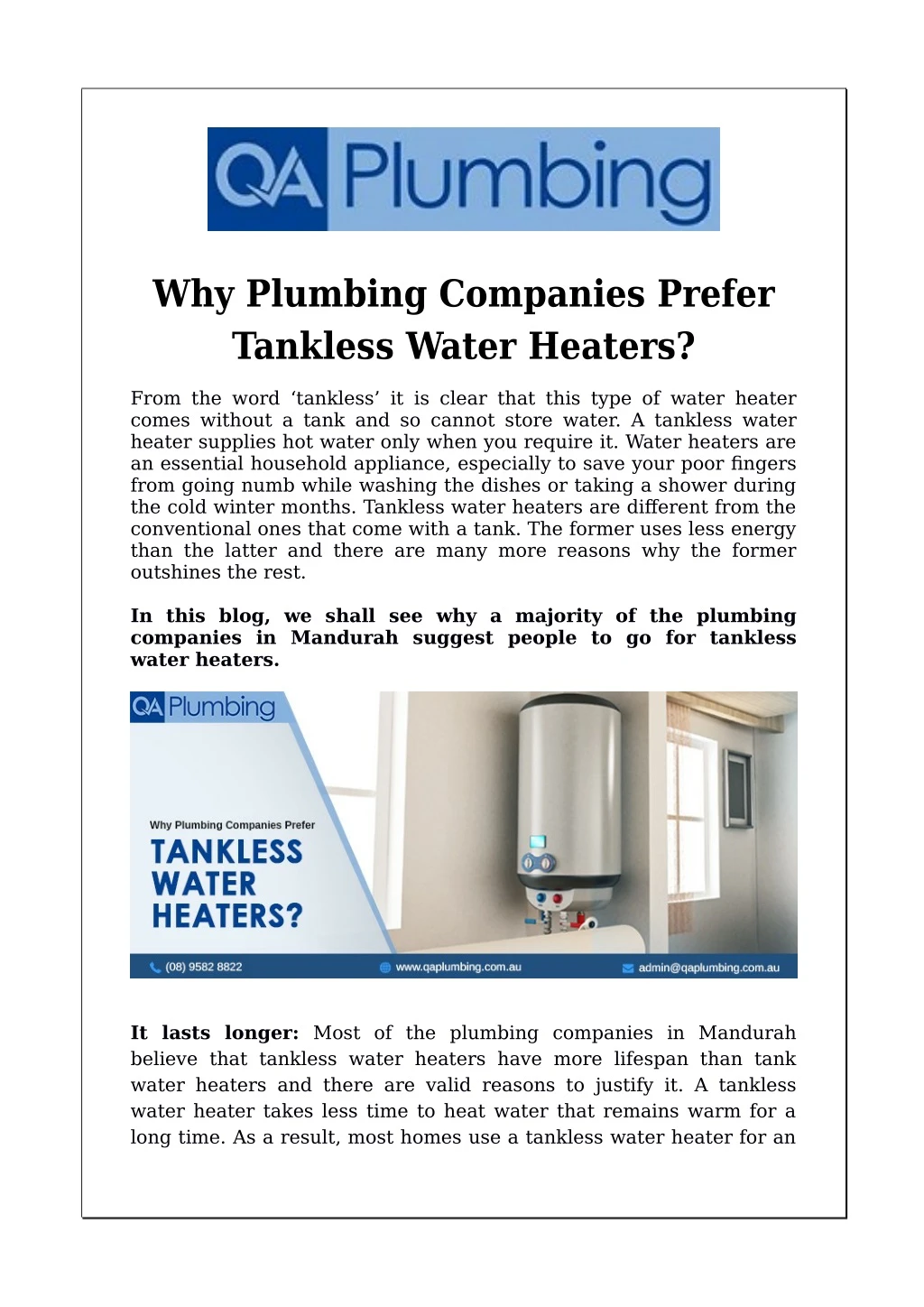 why plumbing companies prefer tankless water