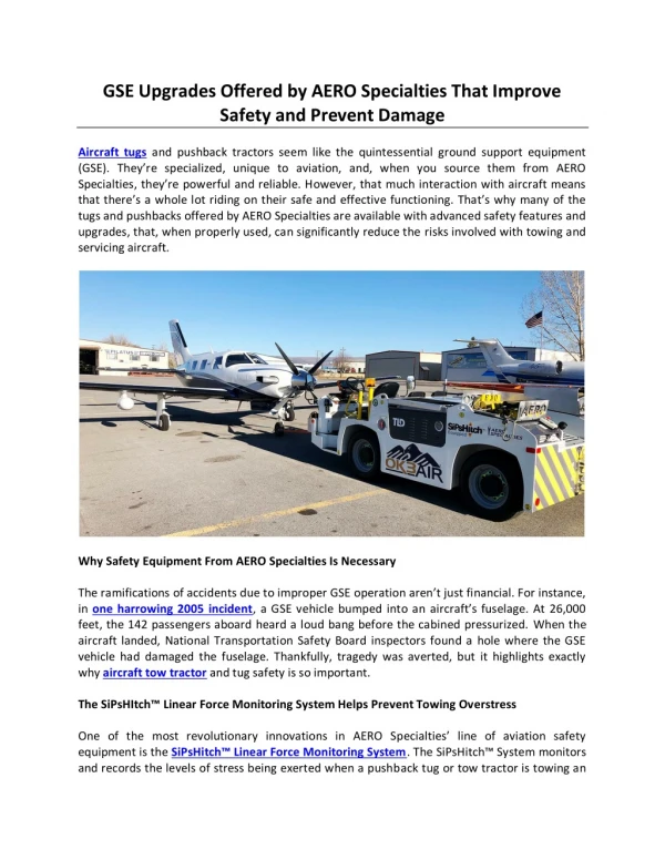 GSE Upgrades Offered by AERO Specialties That Improve Safety and Prevent Damage
