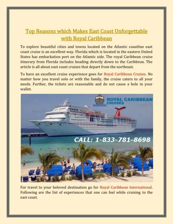 Top Reasons Which Makes East Coast Unforgettable With Royal Caribbean