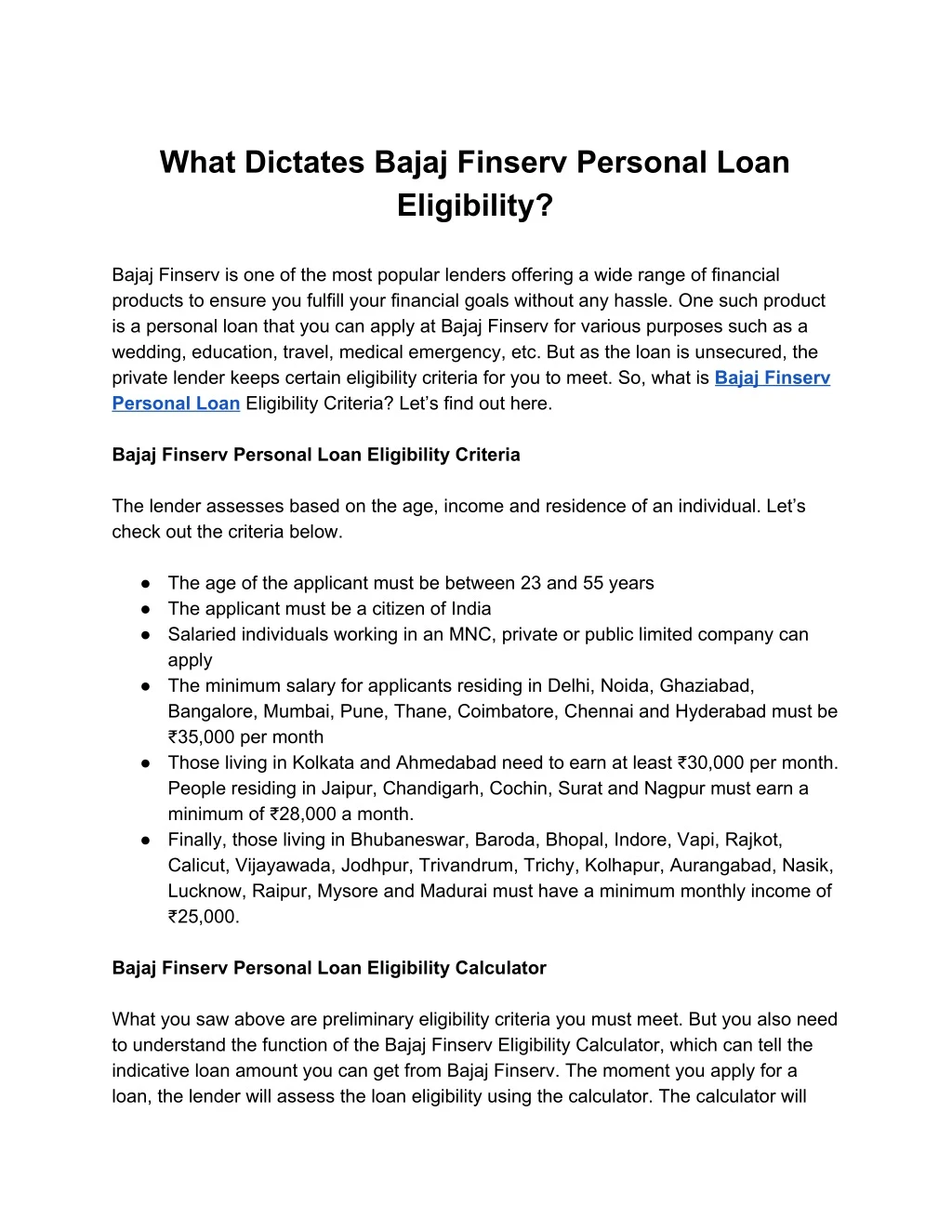 what dictates bajaj finserv personal loan