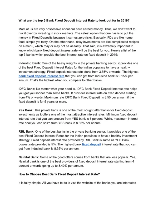 what are the top 5 bank fixed deposit interest