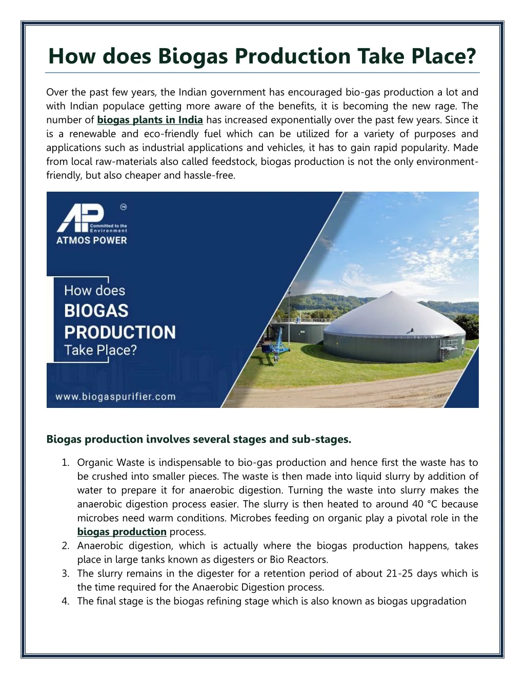 how does biogas production take place