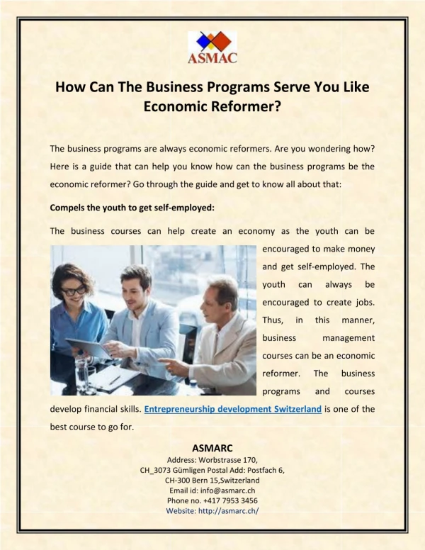 How Can The Business Programs Serve You Like Economic Reformer?