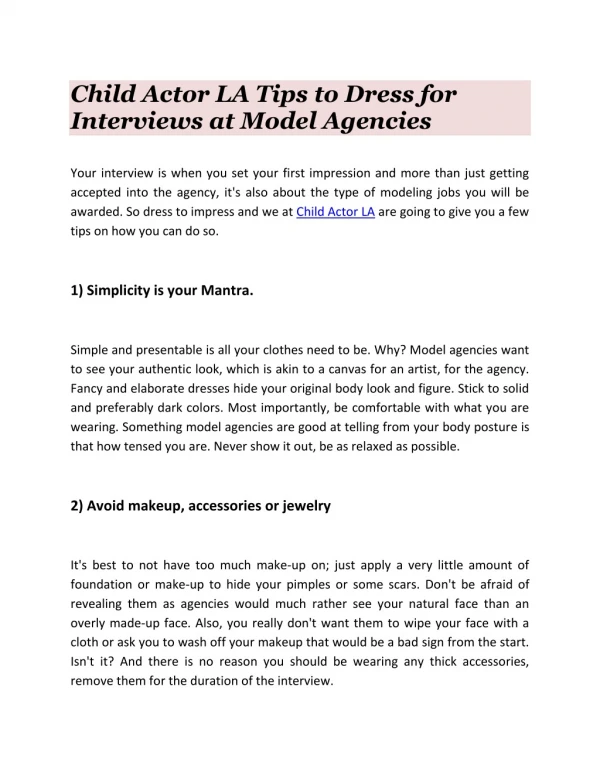 Child Actor LA Tips to Dress for Interviews at Model Agencies