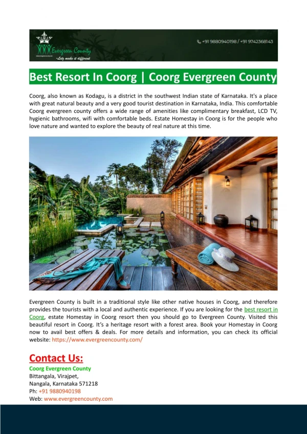 Best Resort In Coorg-Coorg Evergreen County