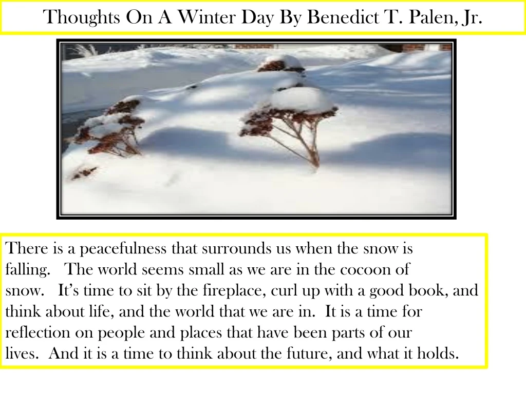 thoughts on a winter day by benedict t palen jr