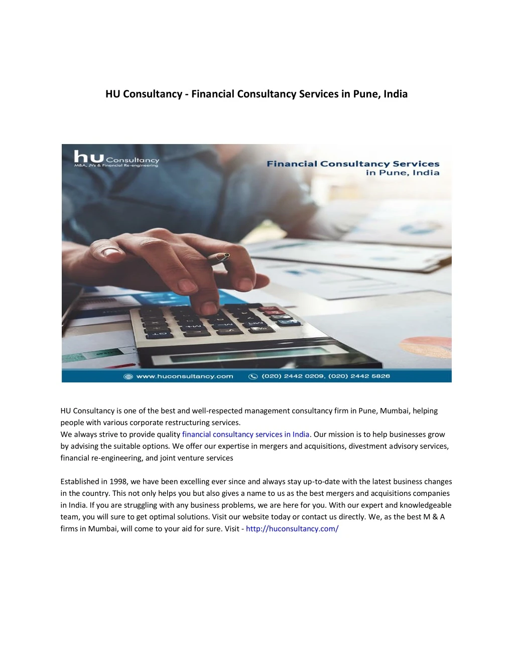hu consultancy financial consultancy services