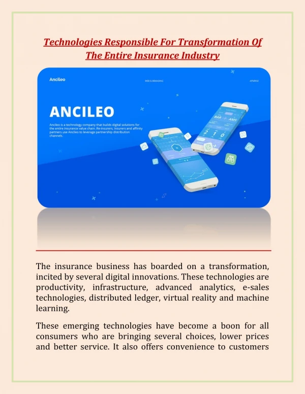 Technologies Responsible For Transformation Of The Entire Insurance Industry