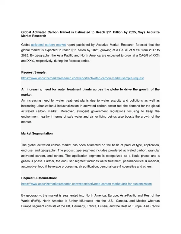 global activated carbon market is estimated