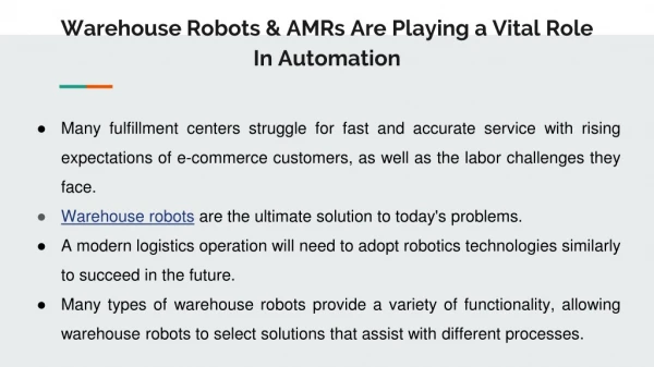 Warehouse Robots & Autonomous mobile robot in a warehouse Are Playing a Vital Role In Automation