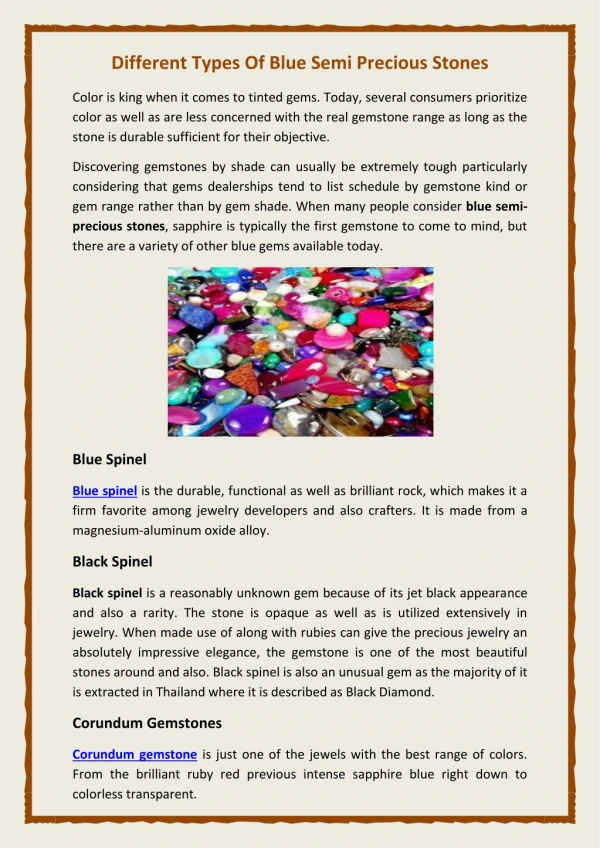 different types of blue semi precious stones