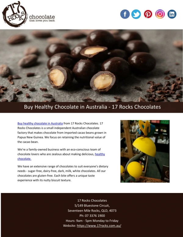 Buy Healthy Chocolate in Australia - 17 Rocks Chocolates
