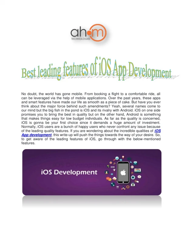 Best leading features of iOS App Development