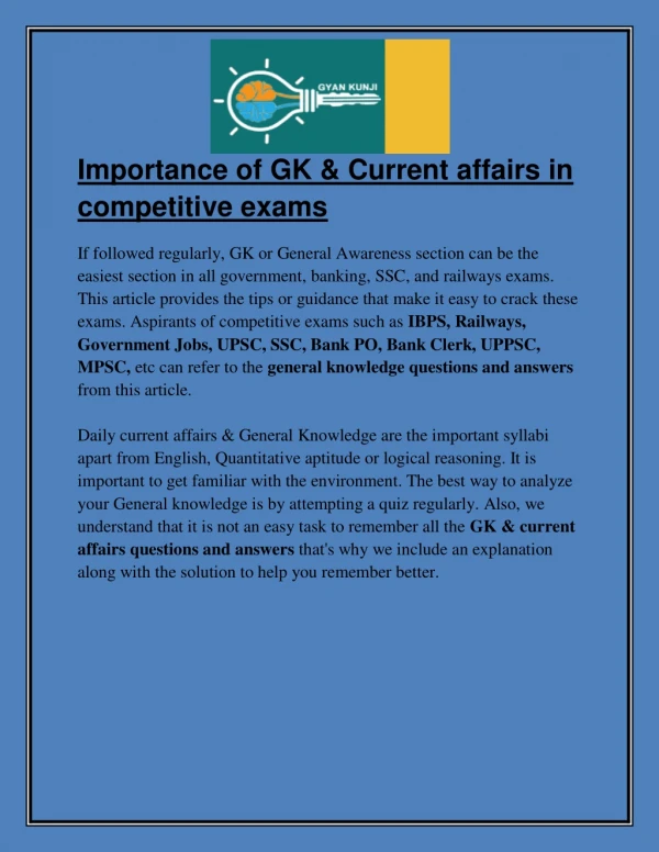 Importance of GK & Current affairs in competitive exams