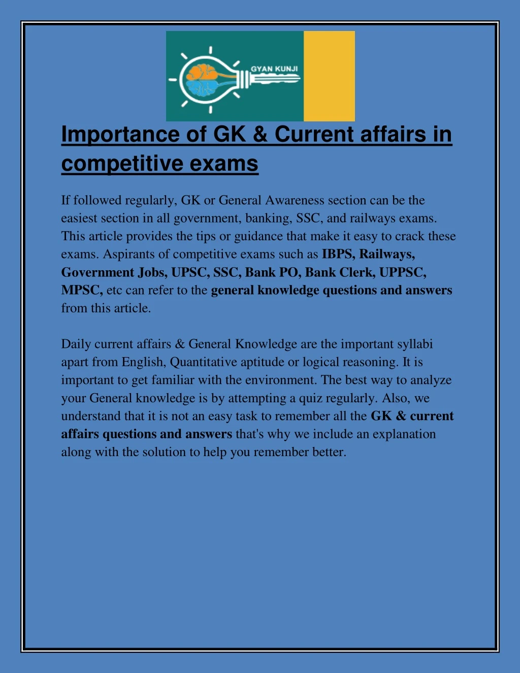importance of gk current affairs in competitive