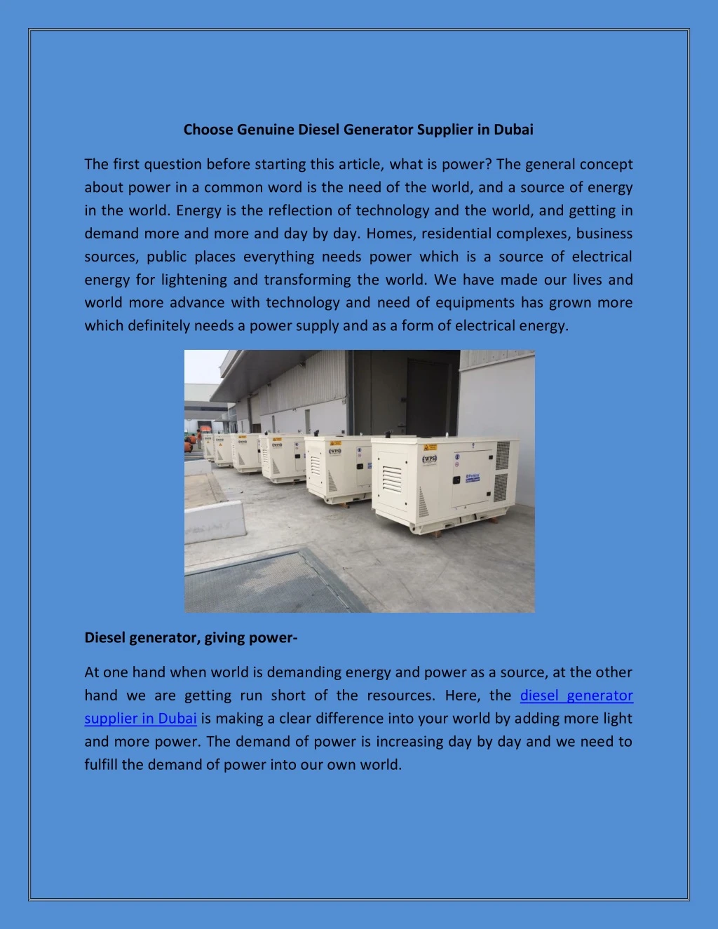 choose genuine diesel generator supplier in dubai