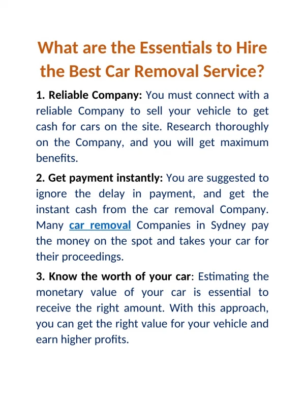 What are the Essentials to Hire the Best Car Removal Service?