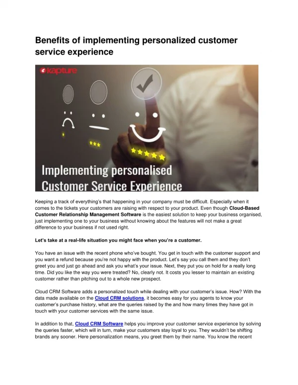 Benefits of implementing personalized customer service experience