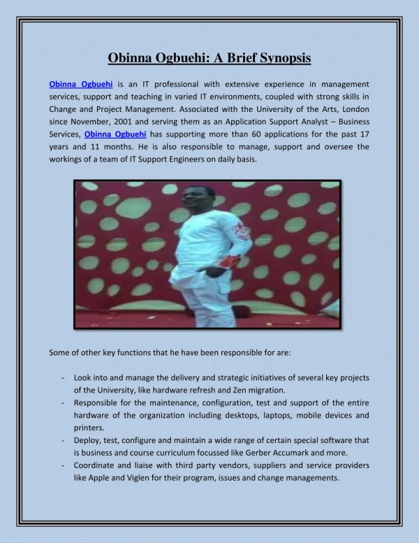 obinna ogbuehi a brief synopsis