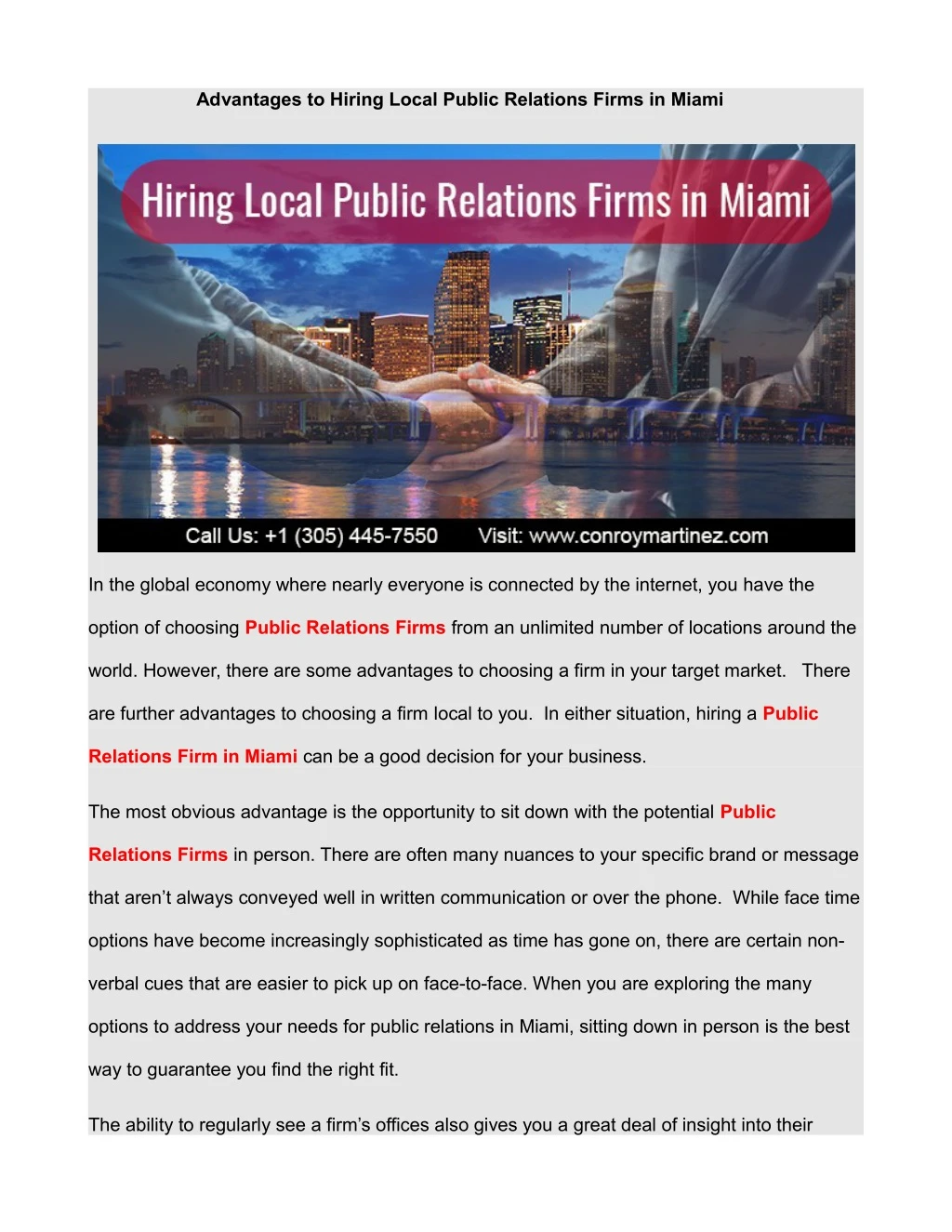 advantages to hiring local public relations firms