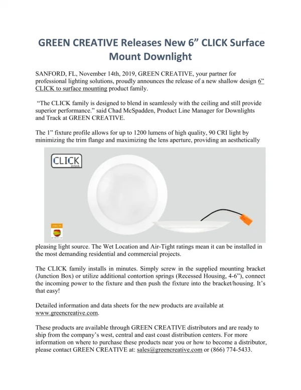 green creative releases new 6 click surface mount