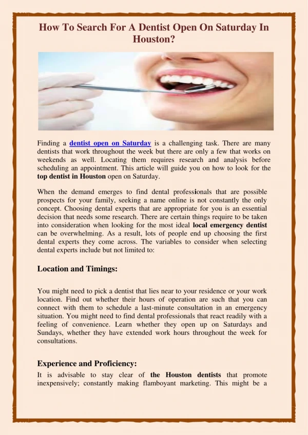how to search for a dentist open on saturday