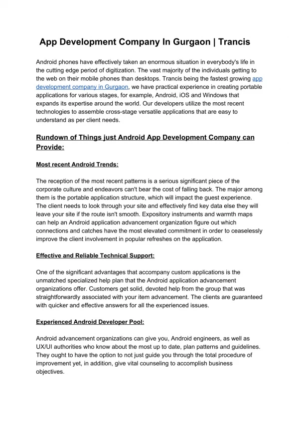 App Development Company In Gurgaon | Trancis