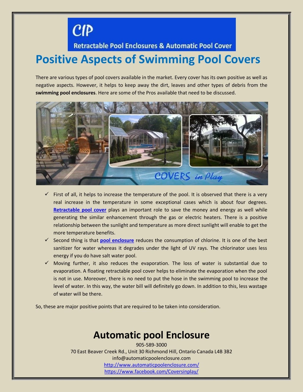 positive aspects of swimming pool covers