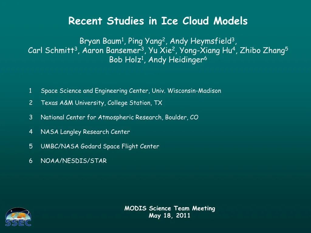 recent studies in ice cloud models bryan baum