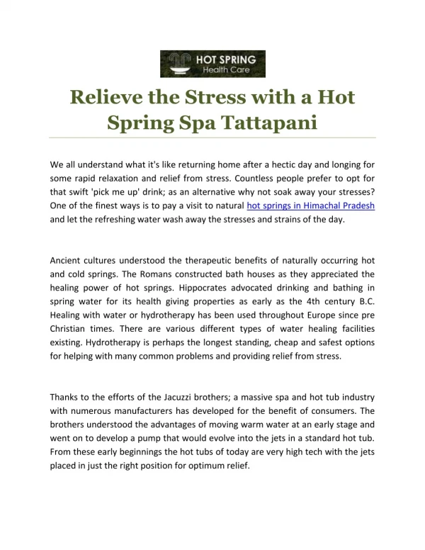 Relieve the Stress with a Hot Spring Spa Tattapani