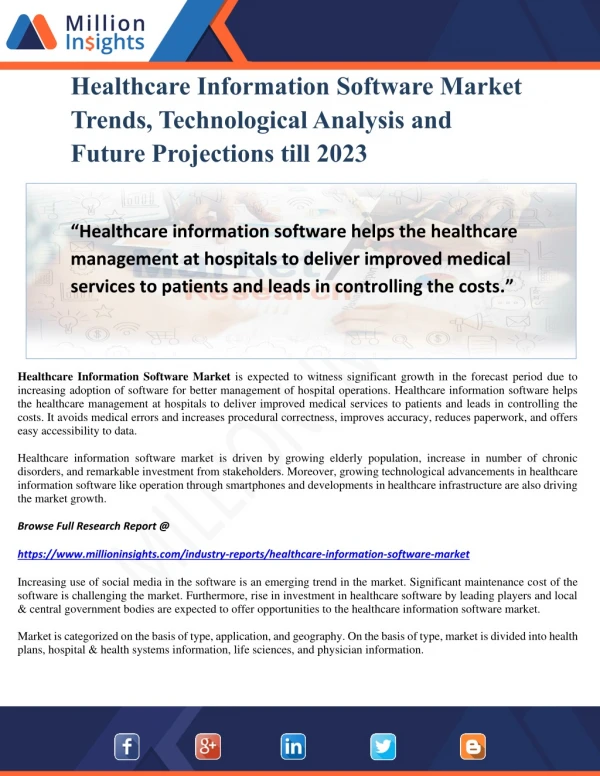 Healthcare Information Software Market Trends, Technological Analysis and Future Projections till 2023