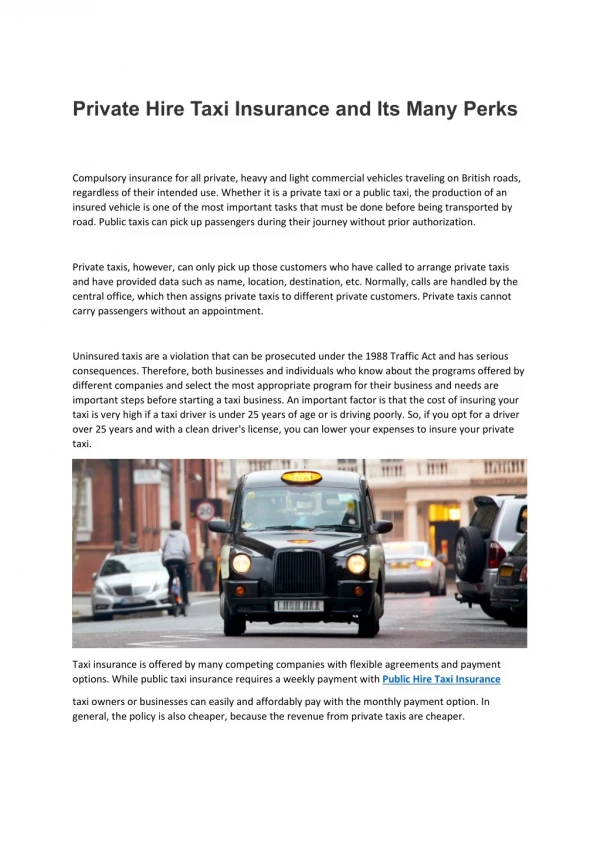 Private hire taxi insurance and its many perks