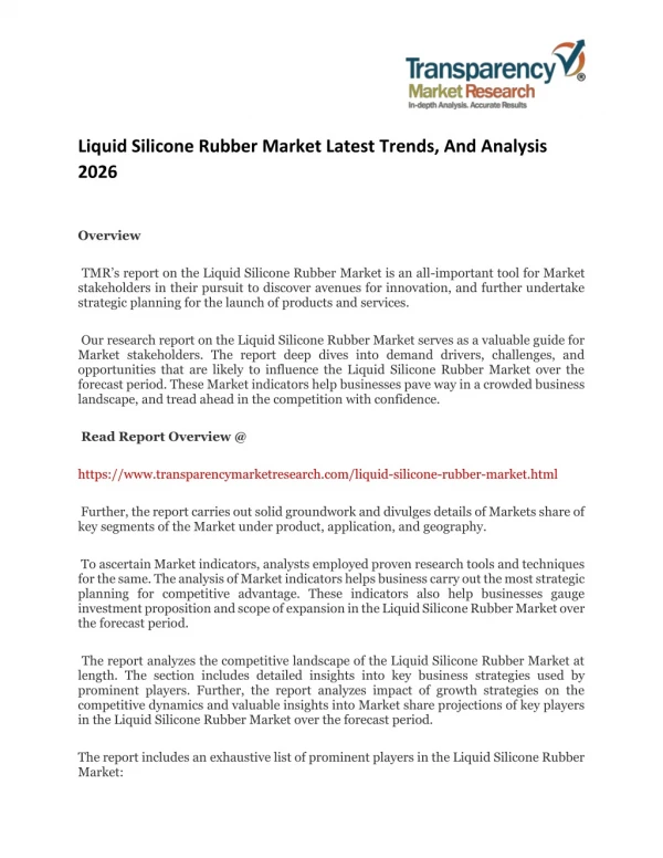 Liquid Silicone Rubber Market