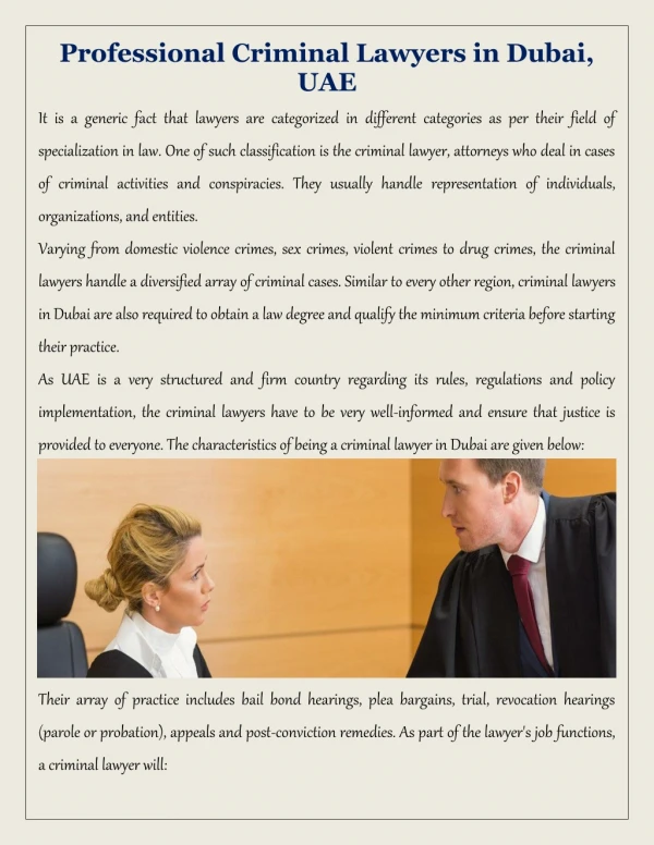 Professional Criminal Lawyers in Dubai, UAE