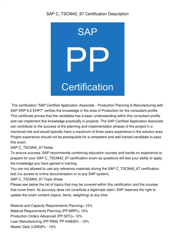 sap c tscm42 67 certification description