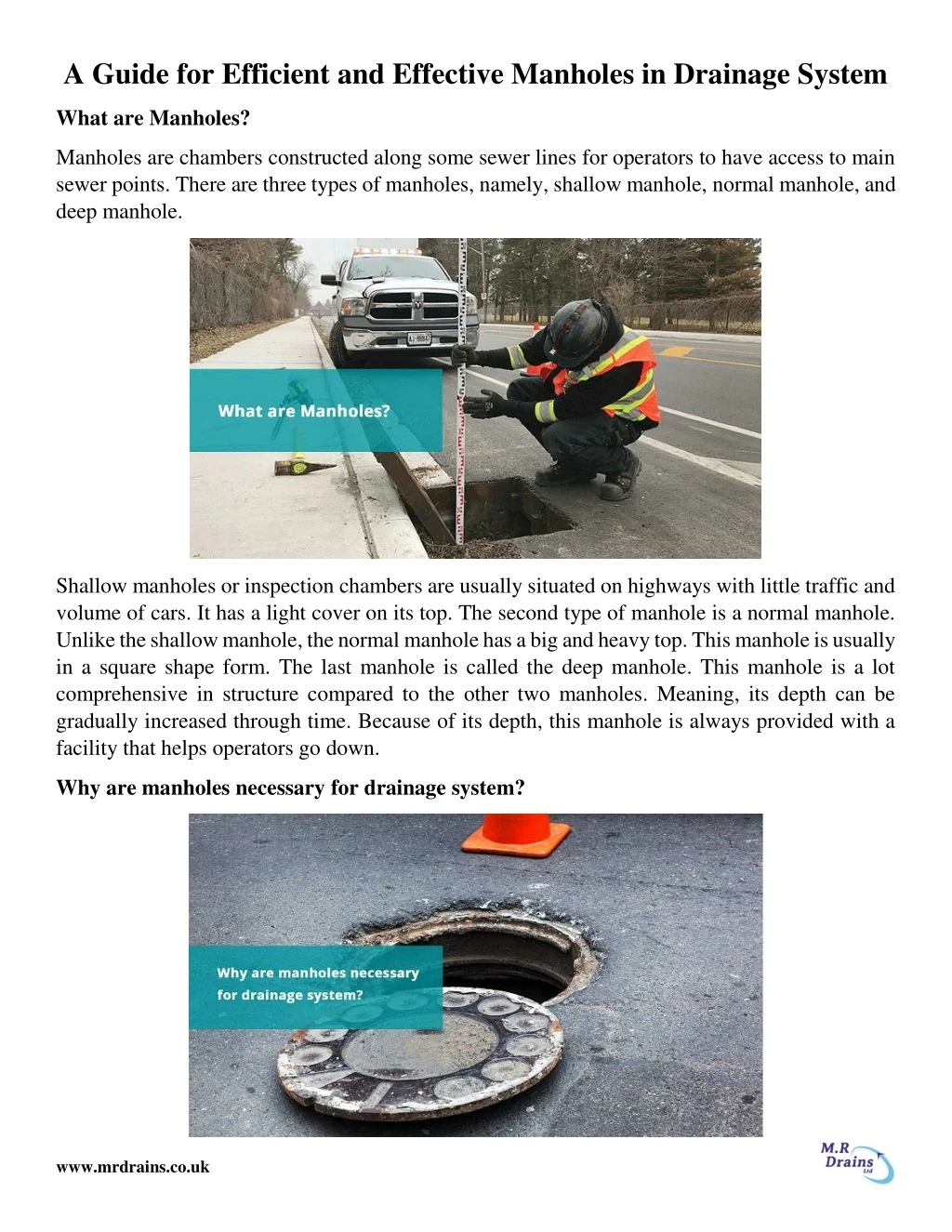 a guide for efficient and effective manholes