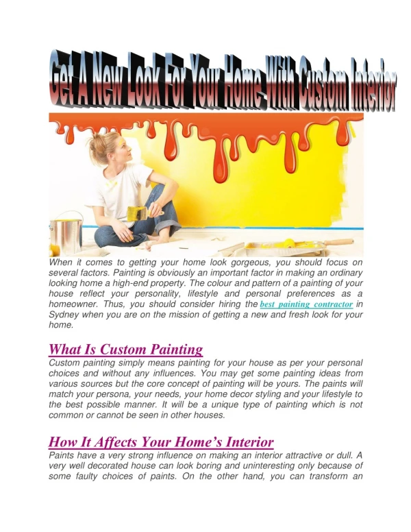 Get A New Look For Your Home With Custom Interior Painting